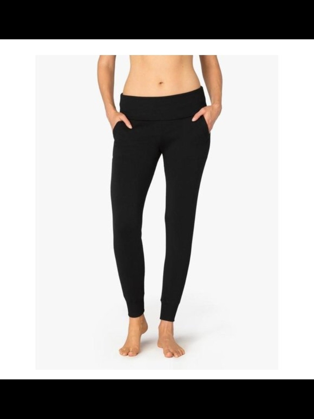 Beyond Yoga Black Fold Over Waistband Joggers Size Large